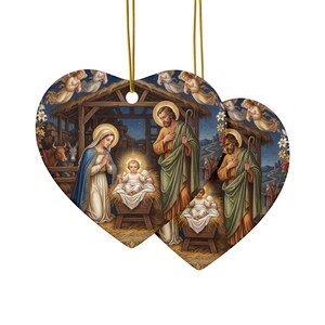 Ceramic Nativity Ornament, Catholic Christmas Keepsake Gift for Grandparent Godparent Teacher, Two-Sided Holy Family image 5