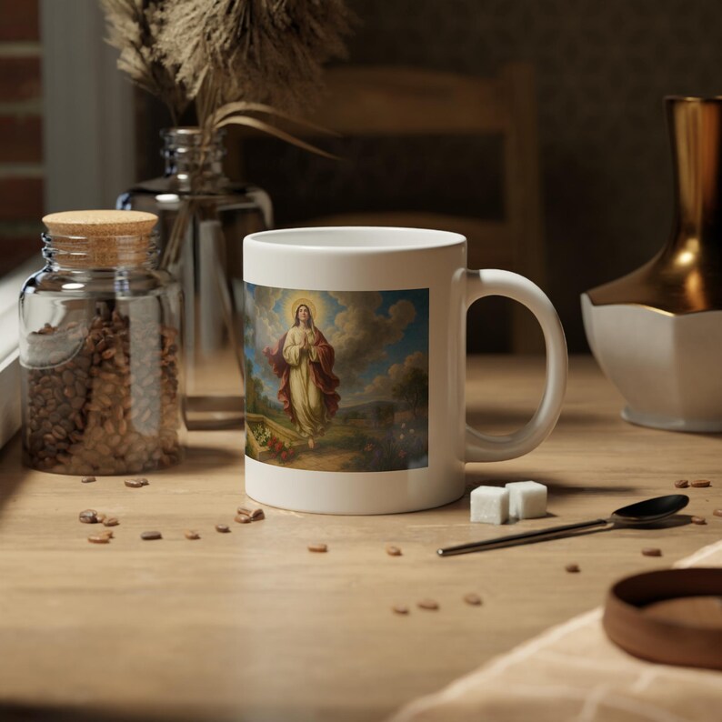 Jumbo 20oz Catholic Mug, Assumption of Mary Gift for Mom, Large Ceramic Marian Devotional Coffee Cup image 1