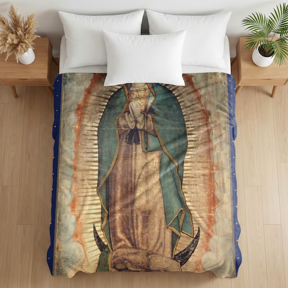 Our Lady of Guadalupe Velveteen Plush Throw Blanket | Catholic Virgin Mary Gift