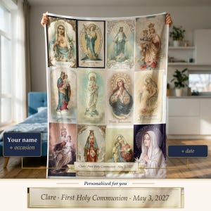 Personalized Virgin Mary Blanket, Marian Devotional Throw, Catholic Gift for Mom or Grandma