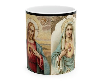 Tazza del Sacro Cuore di Gesù e Maria - Immagine antica di immagine sacra