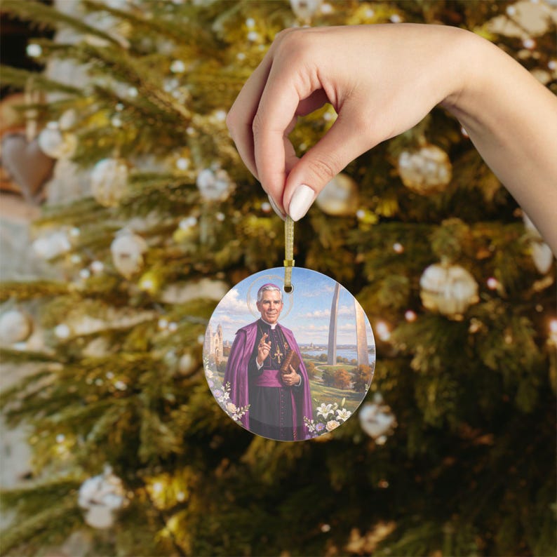 Fulton Sheen Glass Ornament, Catholic Christmas Gift, Blessed Archbishop Tree Decoration image 4