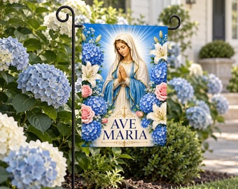 Bandiera da giardino della Vergine Maria, stendardo cattolico per esterni, Ave Maria, regalo mariano per il giardino della preghiera