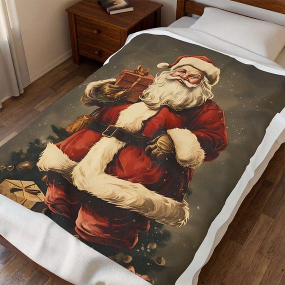St. Nicholas Santa Claus Blanket, Catholic Christmas Gift, Vintage Holy Card Throw Blanket for Family