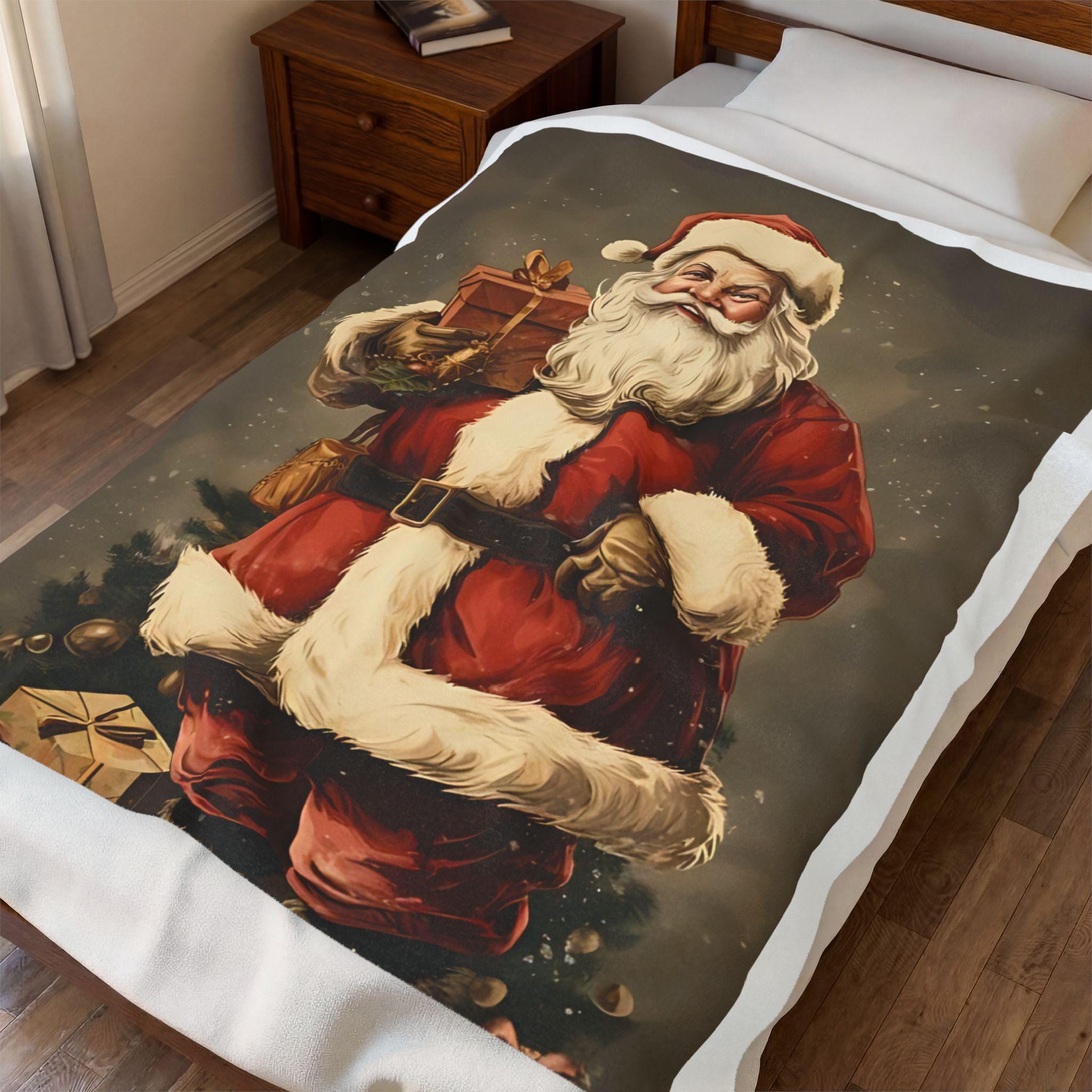 St. Nicholas Santa Claus Blanket, Catholic Christmas Gift, Vintage Holy Card Throw Blanket for Family