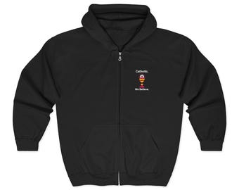 Sudadera con capucha y cremallera completa católica, sudadera bordada con la Eucaristía, regalo de evangelización "Somos católicos", mezcla gruesa unisex