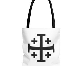 Jerusalem Cross Tote Bag, Catholic Crusader Symbol Canvas Tote, Christian Gift for Her or Him