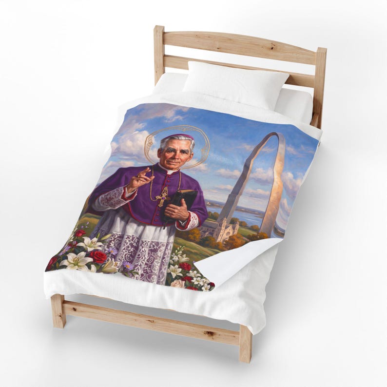 Blessed Fulton Sheen Velveteen Blanket, Soft Catholic Throw, Gift for Prayer Corner or Home image 11