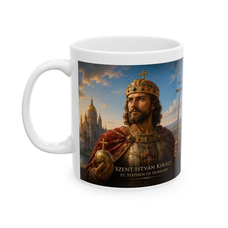 St. Stephen of Hungary Mug, Catholic Coffee Cup, Patron Saint Gift for Hungarian Catholic image 4