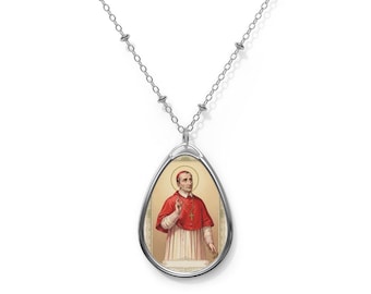 Saint Charles Borromeo Necklace, Catholic Devotional Pendant, Oval Medal