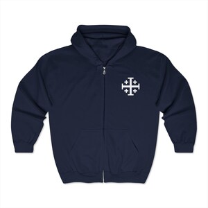 Our Lady of Guadalupe Jerusalem Cross Full Zip Hoodie, Catholic Gift for Him or Her image 7