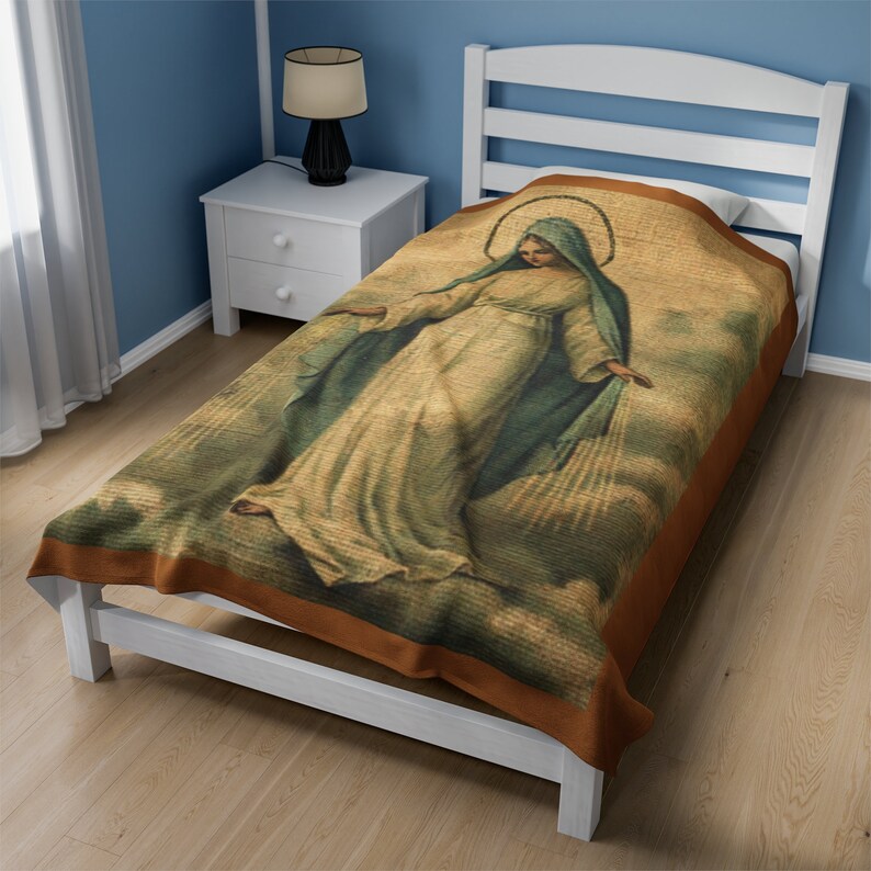 Jungfrau Maria Antike Heilige Karte (USA) Plüsch Decke Samt Katholisch Christliches Geschenk Bild 1