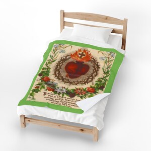 Manta de felpa de terciopelo con ilustración del Sagrado Corazón / Diseño de estampa religiosa antigua / Diseño devocional religioso imagen 12