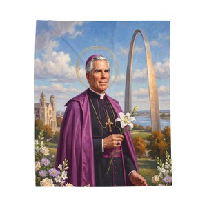 Blessed Fulton Sheen Blanket, Catholic Plush Throw, Archbishop Sheen Evangelization Keepsake Gift image 3
