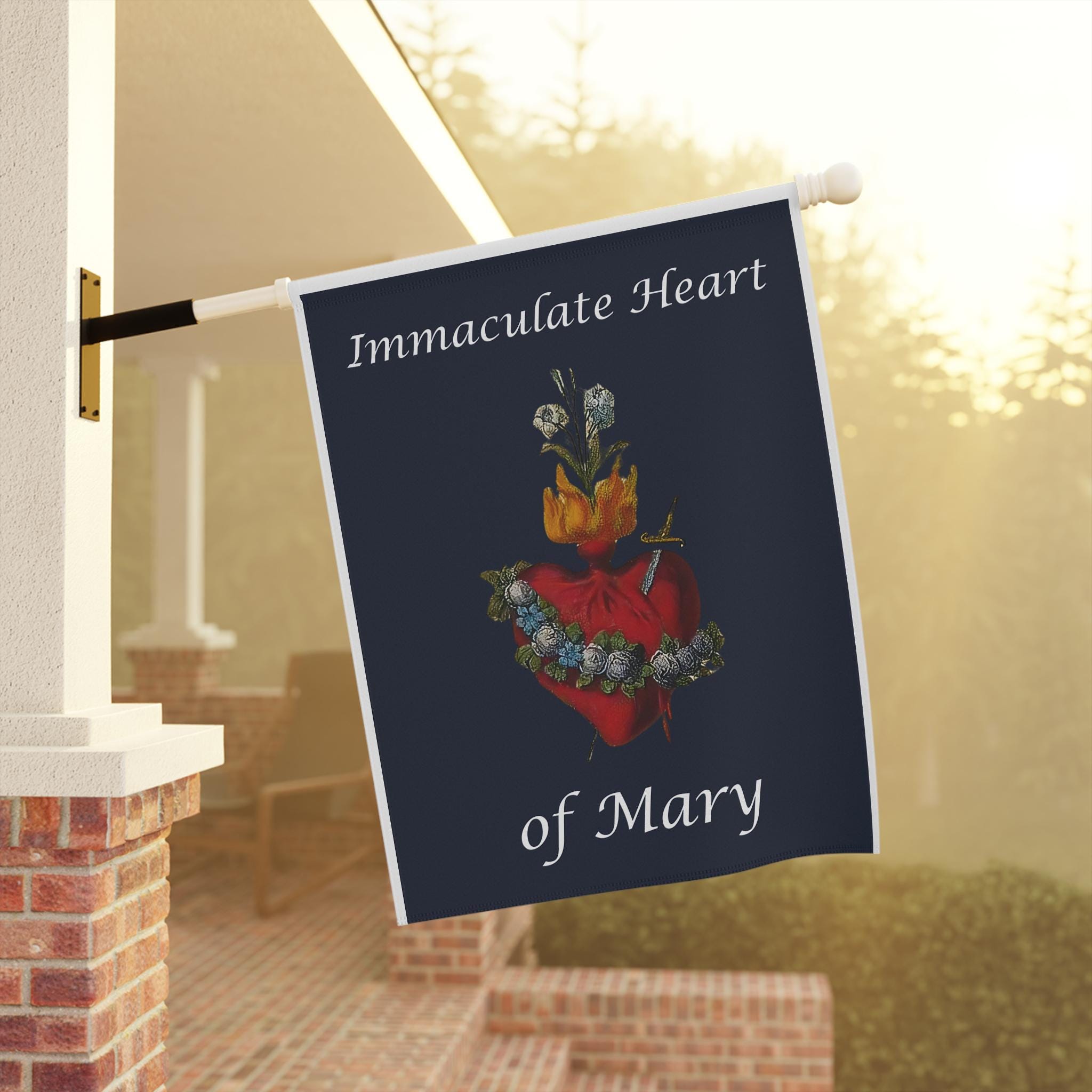 Immaculate Heart of Mary Garden Flag, Catholic Outdoor Banner, Marian Gift for Mom, Prayer Garden or Catholic Home