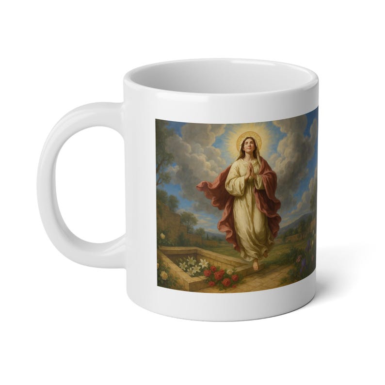 Jumbo 20oz Catholic Mug, Assumption of Mary Gift for Mom, Large Ceramic Marian Devotional Coffee Cup image 3