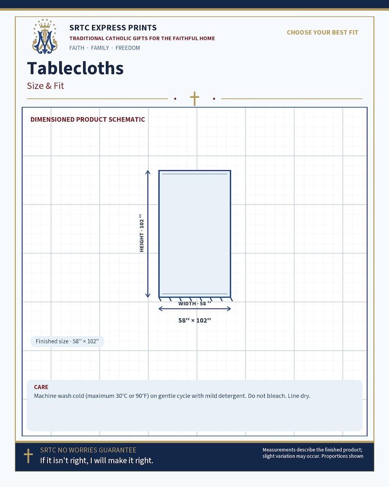 Size and fit chart for the Christmas Catholic gift