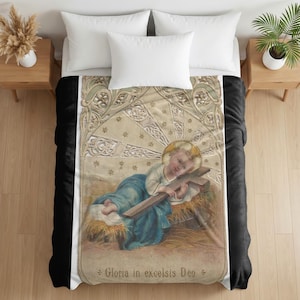 Christ Child Nativity Blanket, Velveteen Throw, Catholic Christmas Devotional