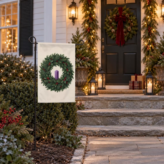 Advent Garden Flag, Purple Candle Wreath, Catholic Seasonal Outdoor Decor