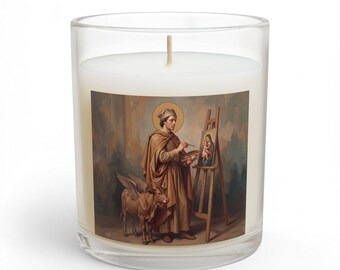 Saint Luke Patron of Artists Wooden Wick Candle, 11oz Frosted Glass