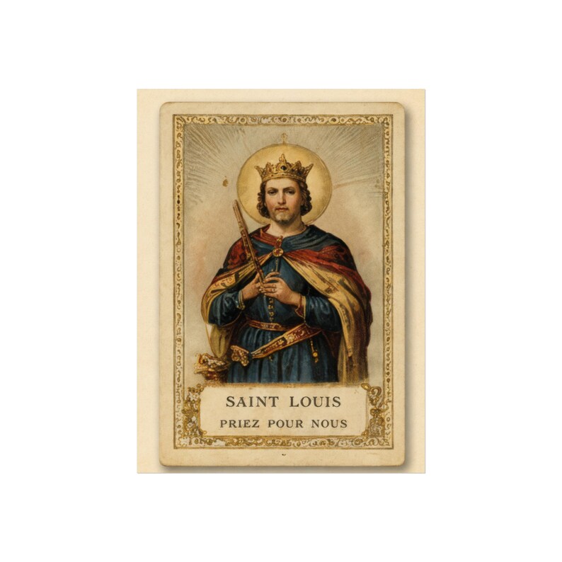 Saint Louis King of France Catholic Art Poster, Vintage Devotional Wall Print, Sacred Art Gift for Catholic Home image 2