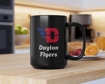 Black Dayton Flyers Mug, 15oz - University of Dayton Logo Coffee Tea Cup Gift Christmas