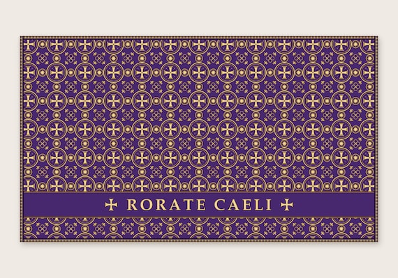 Advent Altar Frontal Cloth, 58x102 Violet Cross Medallion Brocade-Pattern, Latin Rorate Caeli, Catholic Home Altar Cover