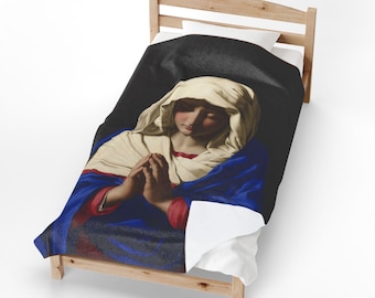 Virgin Mary Prayer Blanket, Catholic Marian Devotional Throw, Our Lady Gift for Mom, Confirmation, Christmas