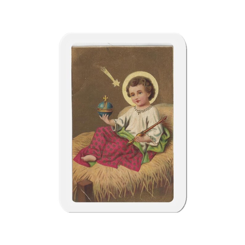 Styled photograph of Christmas Catholic gift, front view