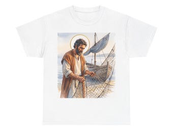 Camiseta de San Andrés Apóstol, Camiseta devocional católica, Regalo de santo con red de pesca