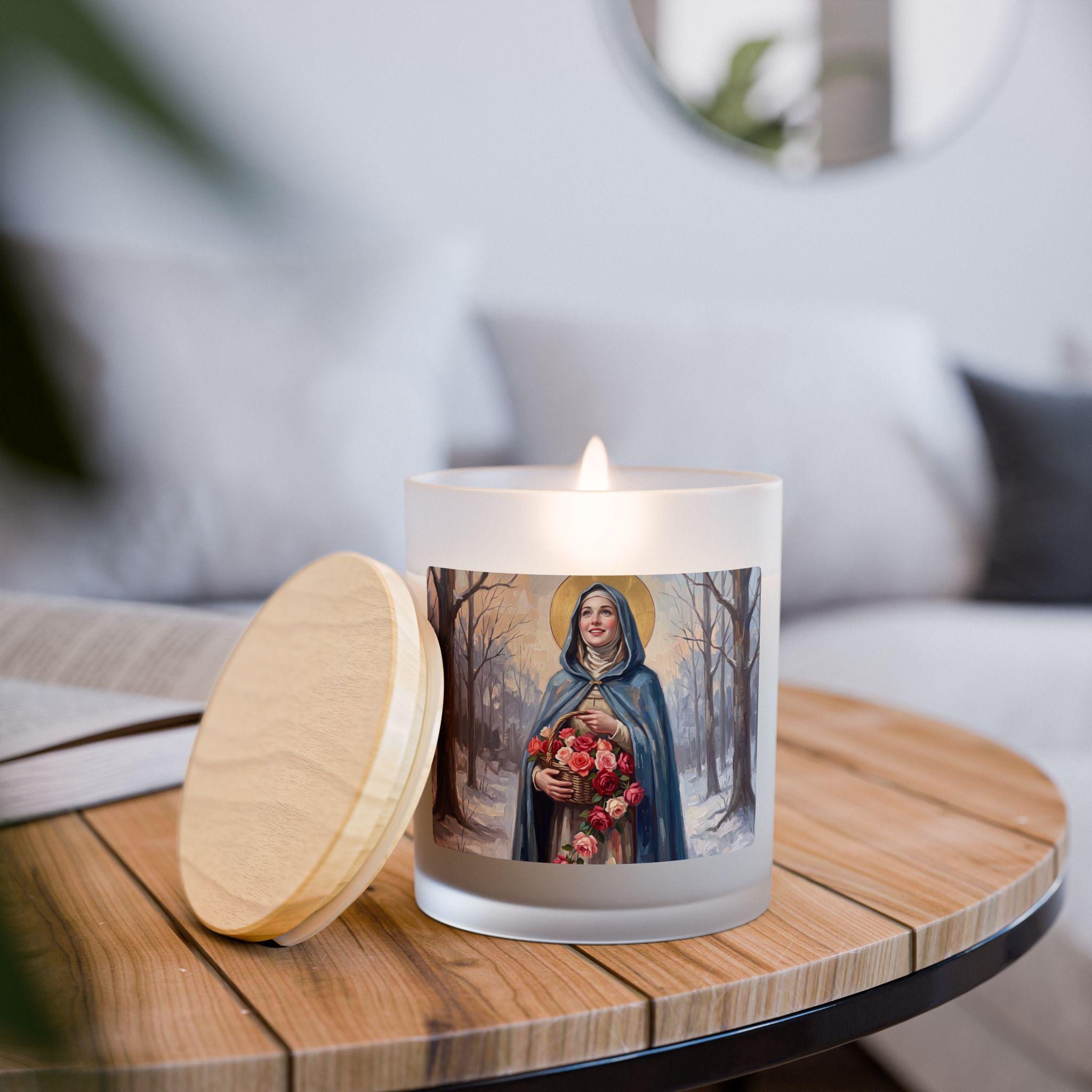 Saint Elizabeth of Hungary Wooden Wick Candle, 11oz Frosted Glass, Hospital Worker Gift