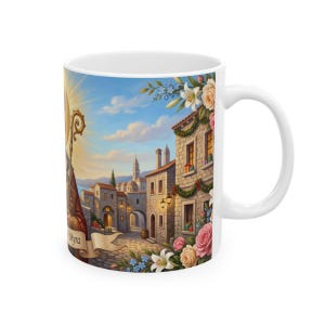 View of St. Nicholas ceramic mug, right side