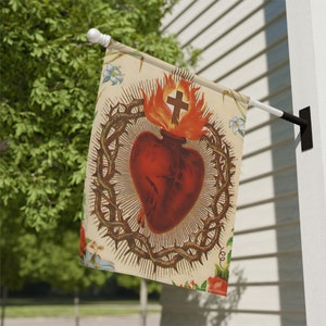 Bandera del Jardín de la Bandera del Sagrado Corazón de Jesús - Tarjeta Sagrada Antigua Clásica Católica Cristiana Ortodoxa - ¡Muestre su fe al aire libre!