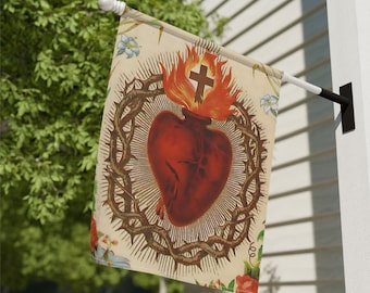 Jesus Sacred Heart Flag Garden Banner - Classic Antique Holy Card Catholic Christian Orthodox - Show your faith outdoors!