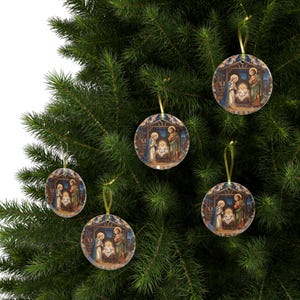Holy Family Glass Ornament, Catholic Christmas Tree Decor, Nativity Gift for Grandparent Godparent Teacher image 4
