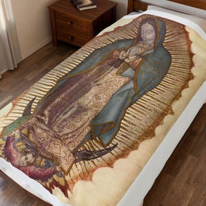 Our Lady of Guadalupe Velveteen Plush Throw Blanket | Catholic Virgin Mary Gift image 1