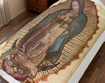 Our Lady of Guadalupe Velveteen Plush Throw Blanket | Catholic Virgin Mary Gift