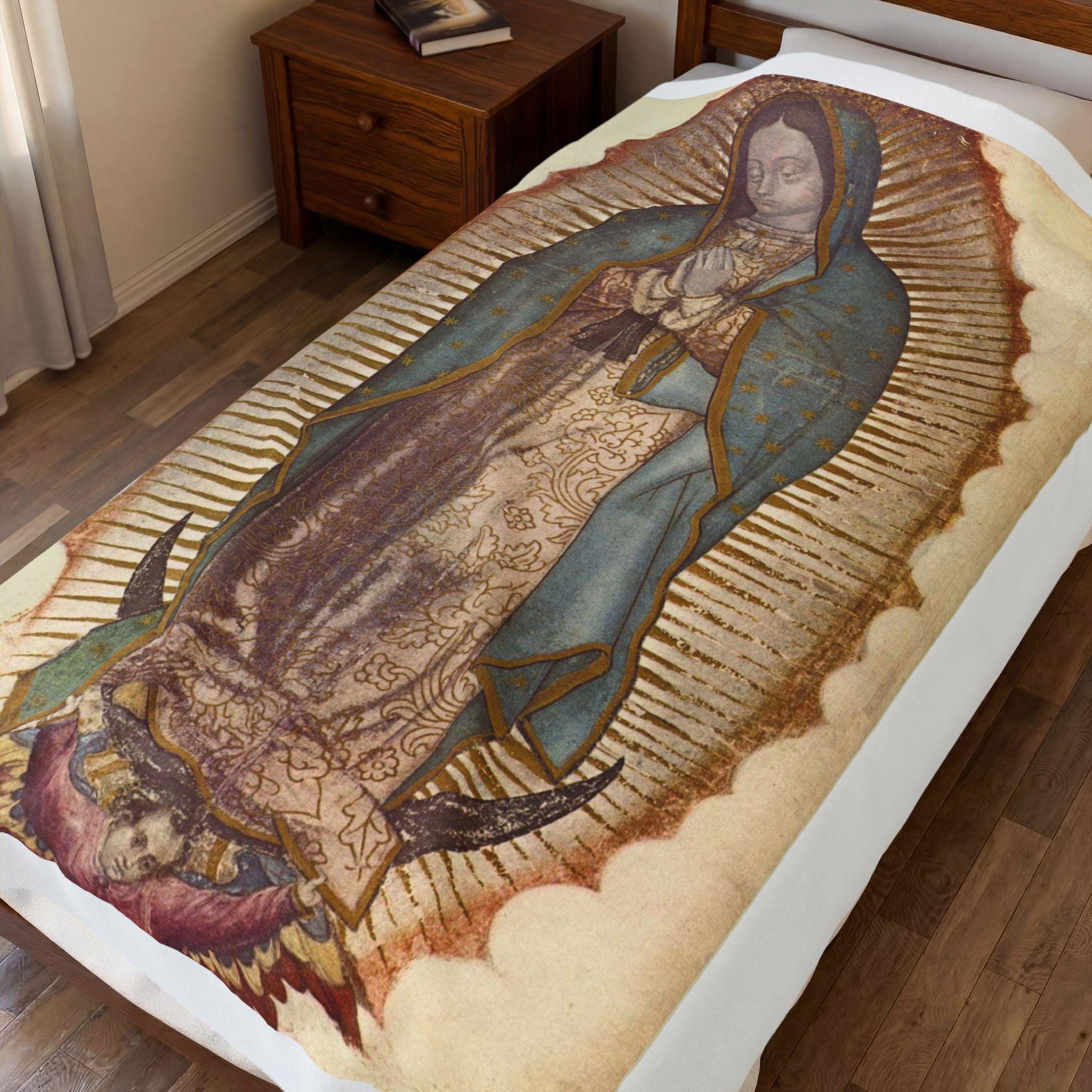 Our Lady of Guadalupe Velveteen Plush Throw Blanket | Catholic Virgin Mary Gift