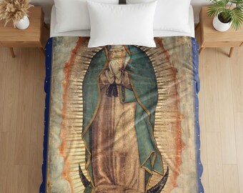 Our Lady of Guadalupe Velveteen Plush Throw Blanket | Catholic Virgin Mary Gift