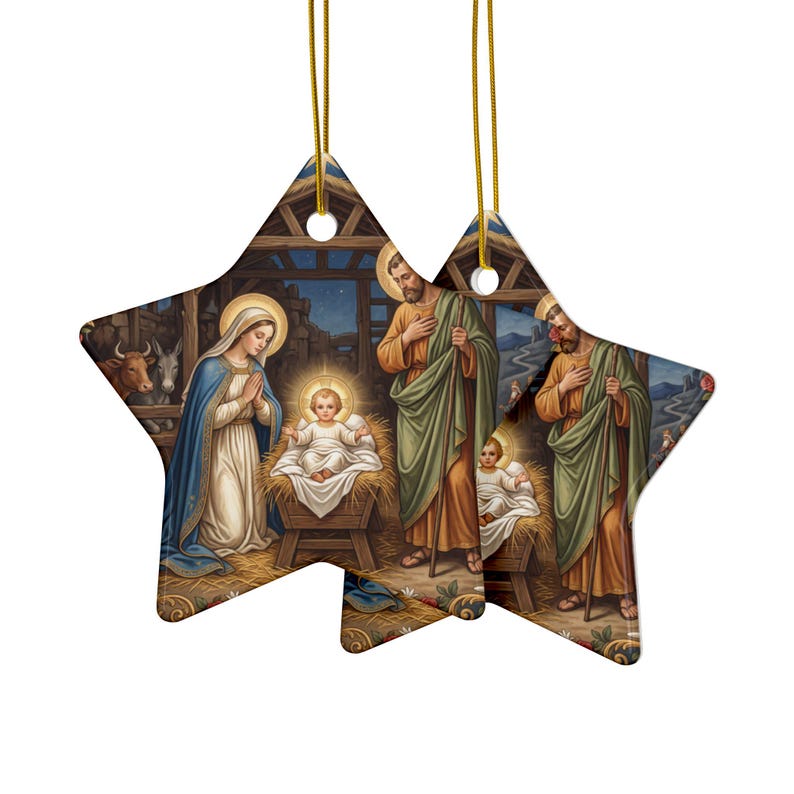 Ceramic Nativity Ornament, Catholic Christmas Keepsake Gift for Grandparent Godparent Teacher, Two-Sided Holy Family image 8