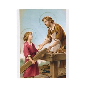 Saint Joseph and Child Jesus Catholic Blanket, Holy Family Devotional Throw, Catholic Dad Gift image 2