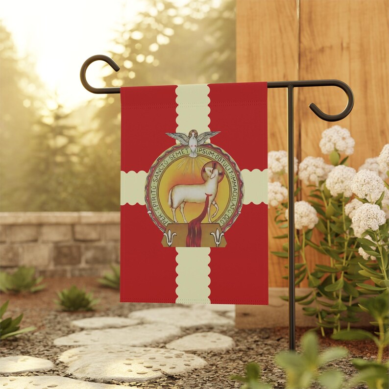 Precious Blood of Jesus Garden Flag, Catholic Lamb of God Outdoor Banner, Sacred Heart Devotional Yard Flag image 5