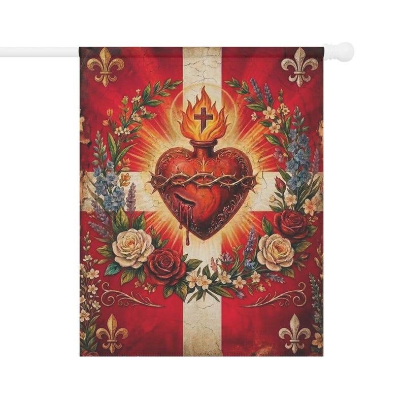 Sacred Heart of Jesus Garden Flag, Traditional Catholic Outdoor Banner, Devotional Catholic Home Decor Gift image 7
