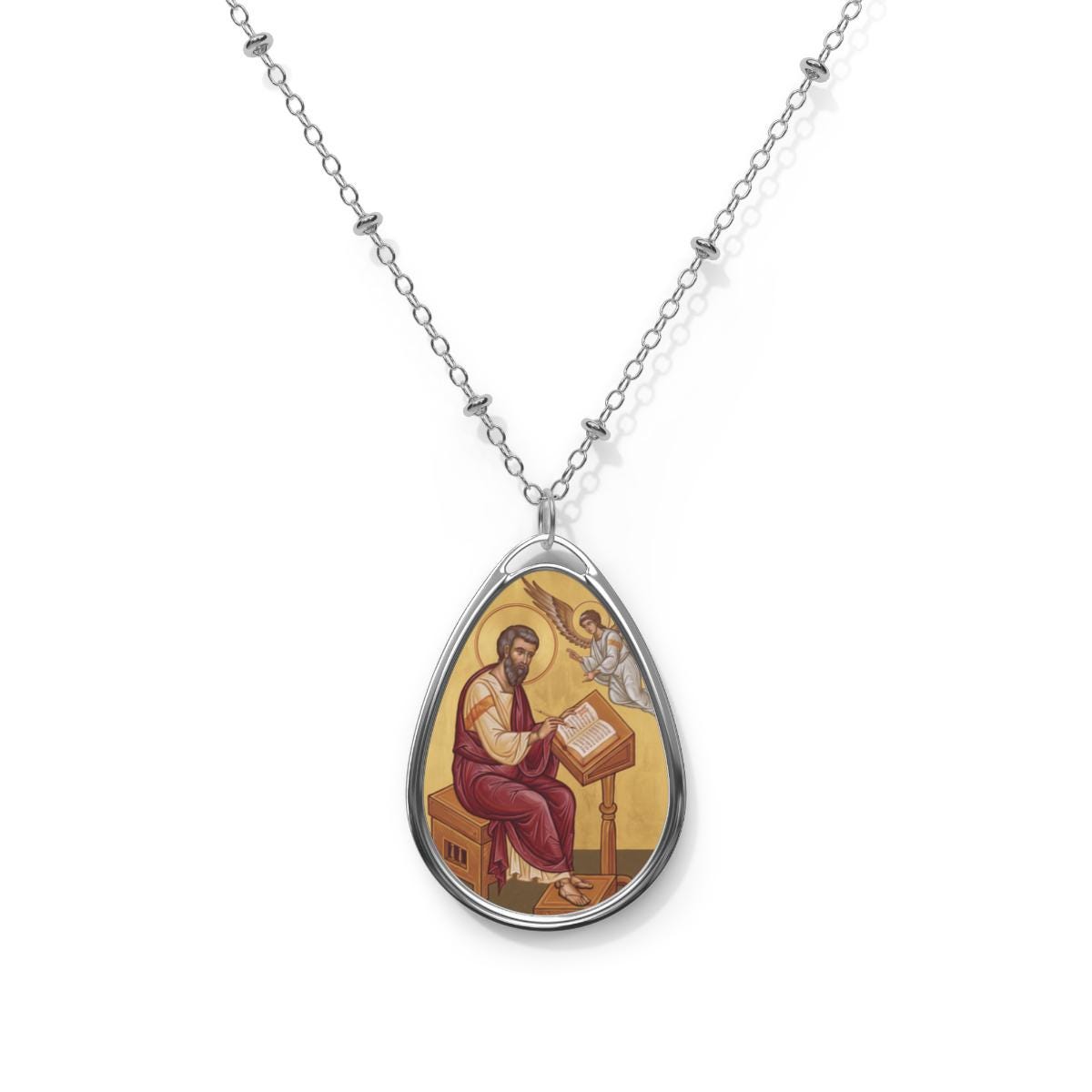 Saint Matthew Necklace, Catholic Oval Pendant, Apostle and Evangelist Devotional Jewelry Gift
