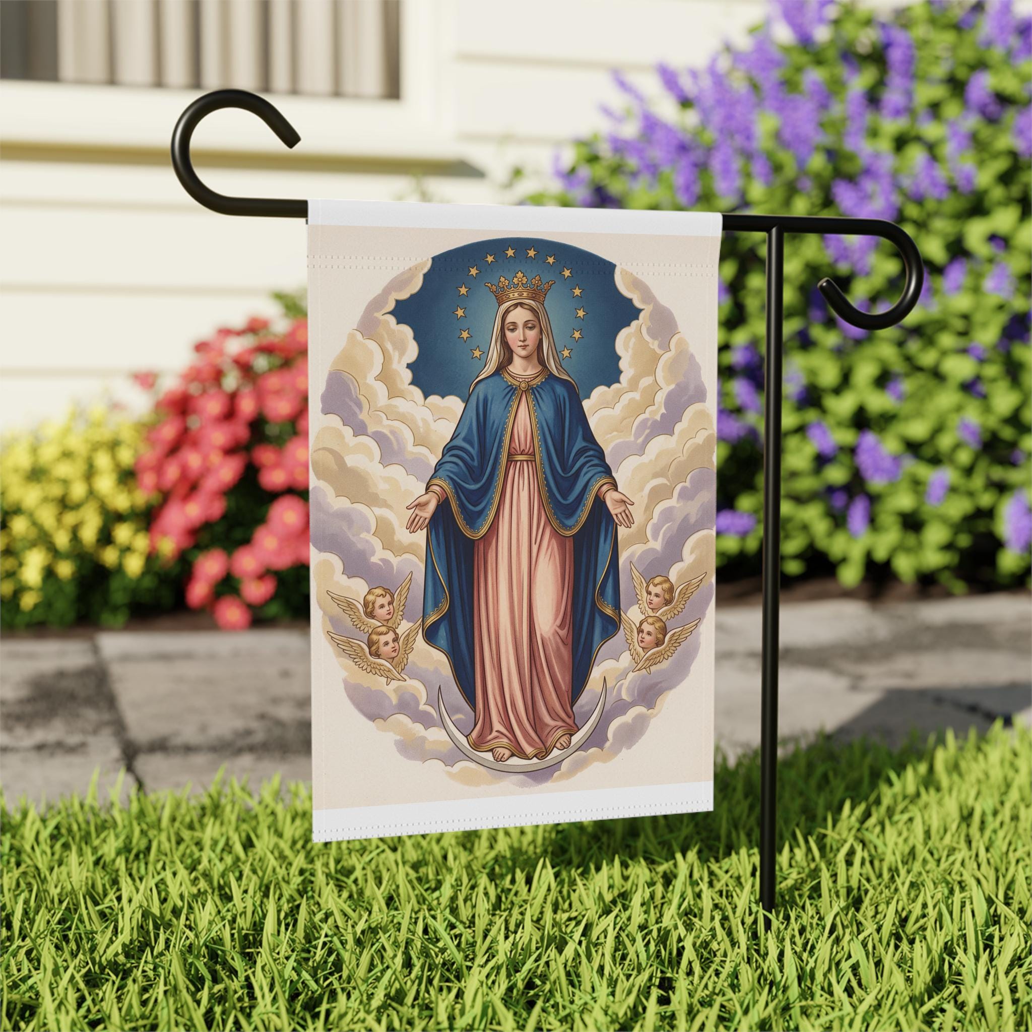 Queenship of Mary Garden Flag, Catholic Outdoor Banner, Marian Devotional Gift for Catholic Home or Prayer Garden
