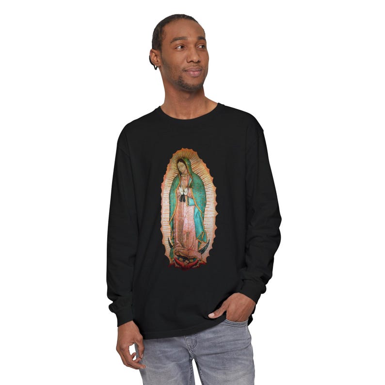 Our Lady of Guadalupe Long Sleeve Shirt, Catholic Gift for Him or Her, Marian Devotional Apparel image 1