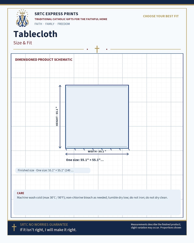 Size and fit chart for the Christmas Catholic gift