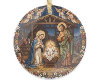 Acrylic Nativity Ornament, Catholic Stocking Stuffer, Clear Christmas Tree Ornament for Family Parish Gift Exchange