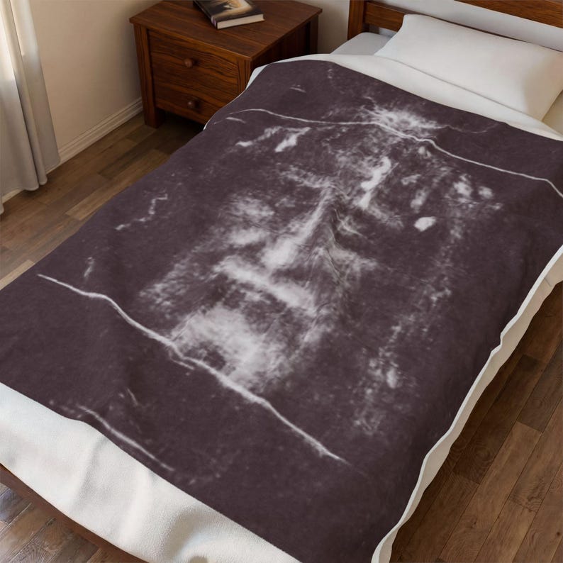 Shroud of Turin Blanket, Catholic Prayer Throw, Holy Face of Jesus Gift for Catholic Home image 2