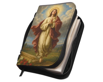 Assumption of Mary Bible Cover, Catholic Gift for Mom or Confirmation, Marian PU Leather Zip Bible Case